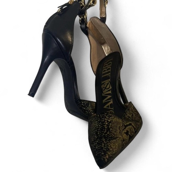 Sam & Libby Shoes - Sam & Libby Elegant Black and Gold Heels 7.5, 4in heel.
